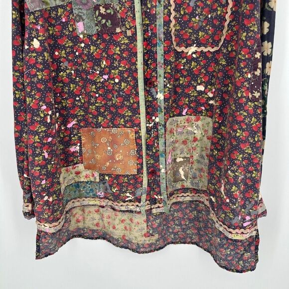 Magnolia Pearl top OS adison workshirt patchwork strawberry floral paint artsy - Picture 5 of 16